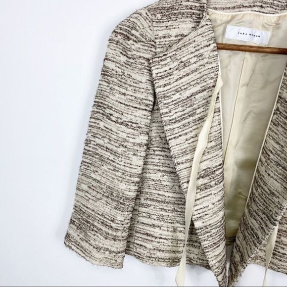 Zara Cream Gold Striped Cropped Blazer - Picture 3 of 10
